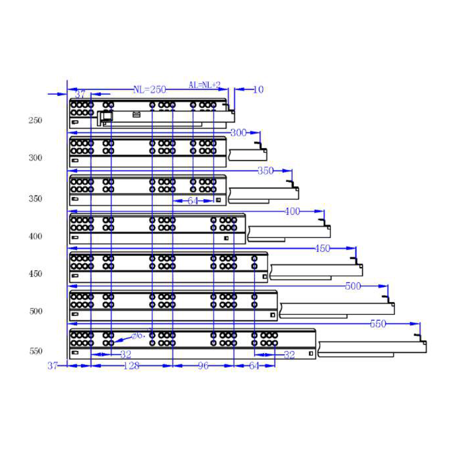 Комплект направляющих 400мм, крепление нижнее, выдвижение полное, плавное закрывание, нагрузка 35 кг, фиксаторы 3D